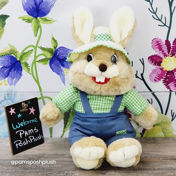 Cuddle Wit Farmer Bunny Rabbit Plush 16" Gingham Plaid Shirt Easter 1992 Bunny - Picture 6 of 12